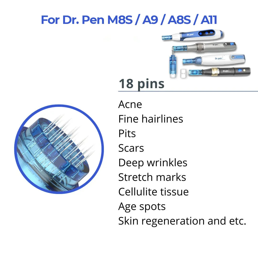 Dr. Pen M8S / A11 / A8S / A9 Cartridges - 10 Pack 18 Needles